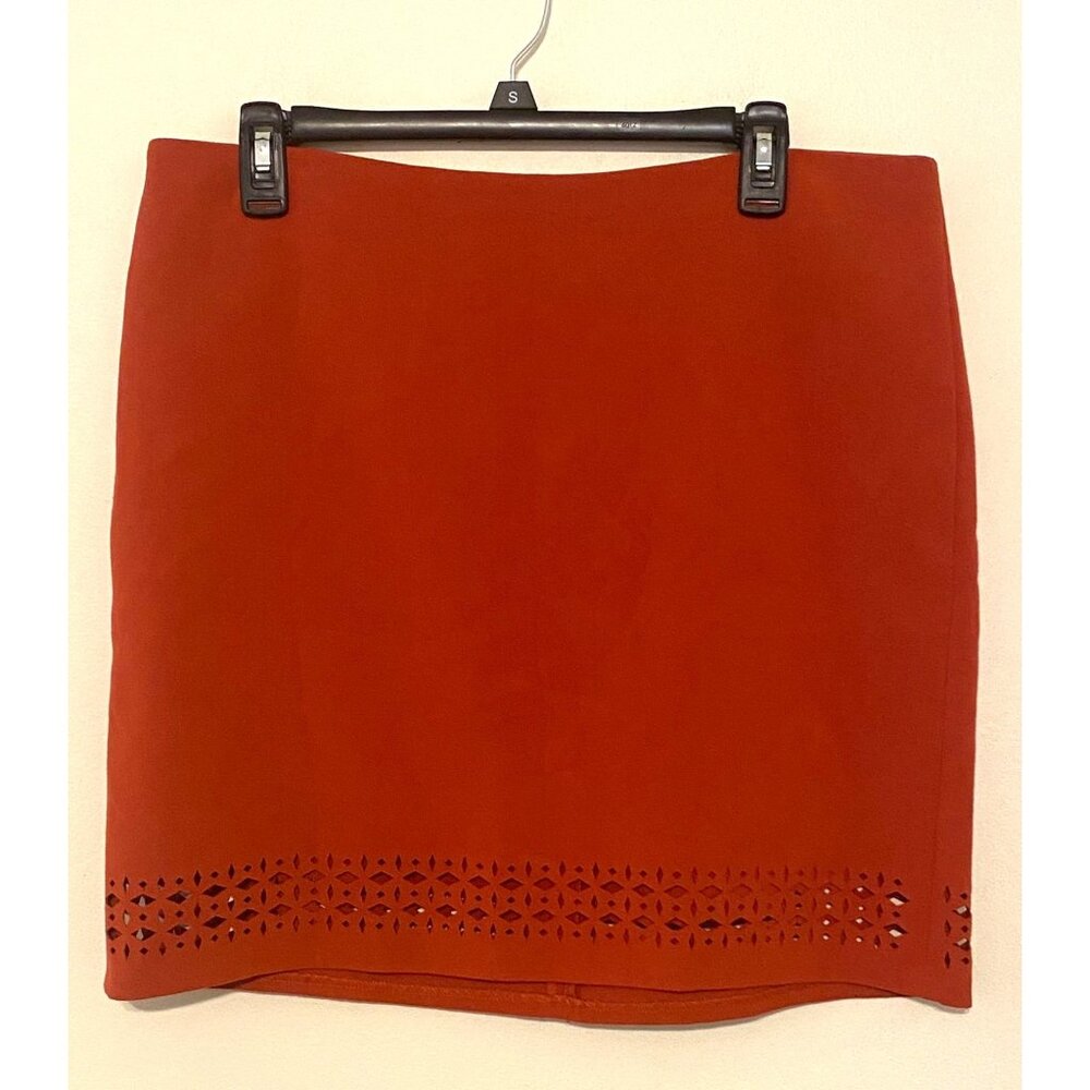 Banana Republic Red Orange Cutout Hem Lined Mini Skirt 34" Waist Size 14